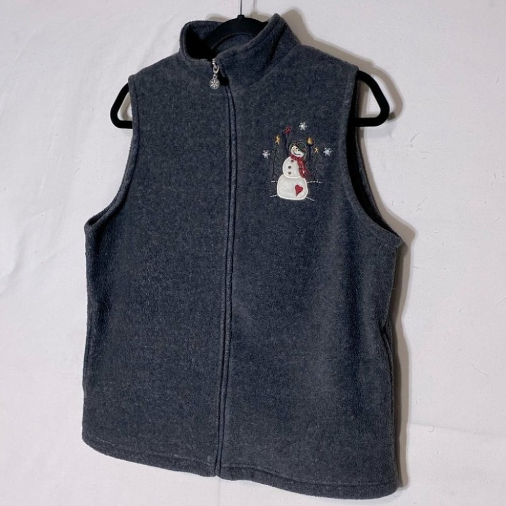 5/&25 Vintage Northern Reflections grey fleece zip vest with snowman M